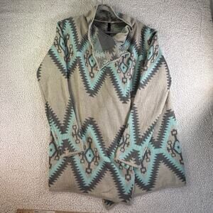 Renee C. Womens Sweater Cardigan Wool Mohair Aztec Print Open Front Thick XL